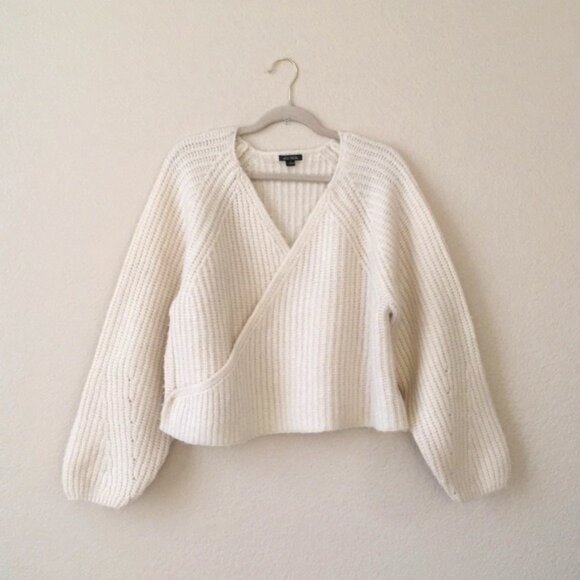 Wild Fable Wrap Sweater Pointelle Sleeves V Neckline Ivory - Picture 1 of 14